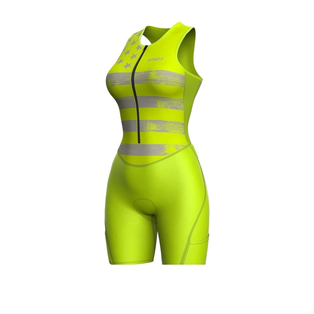 💛SPARKX Green Yellow Neon One Piece Combinaison triathlon Women SMALL BRAND NEW💚